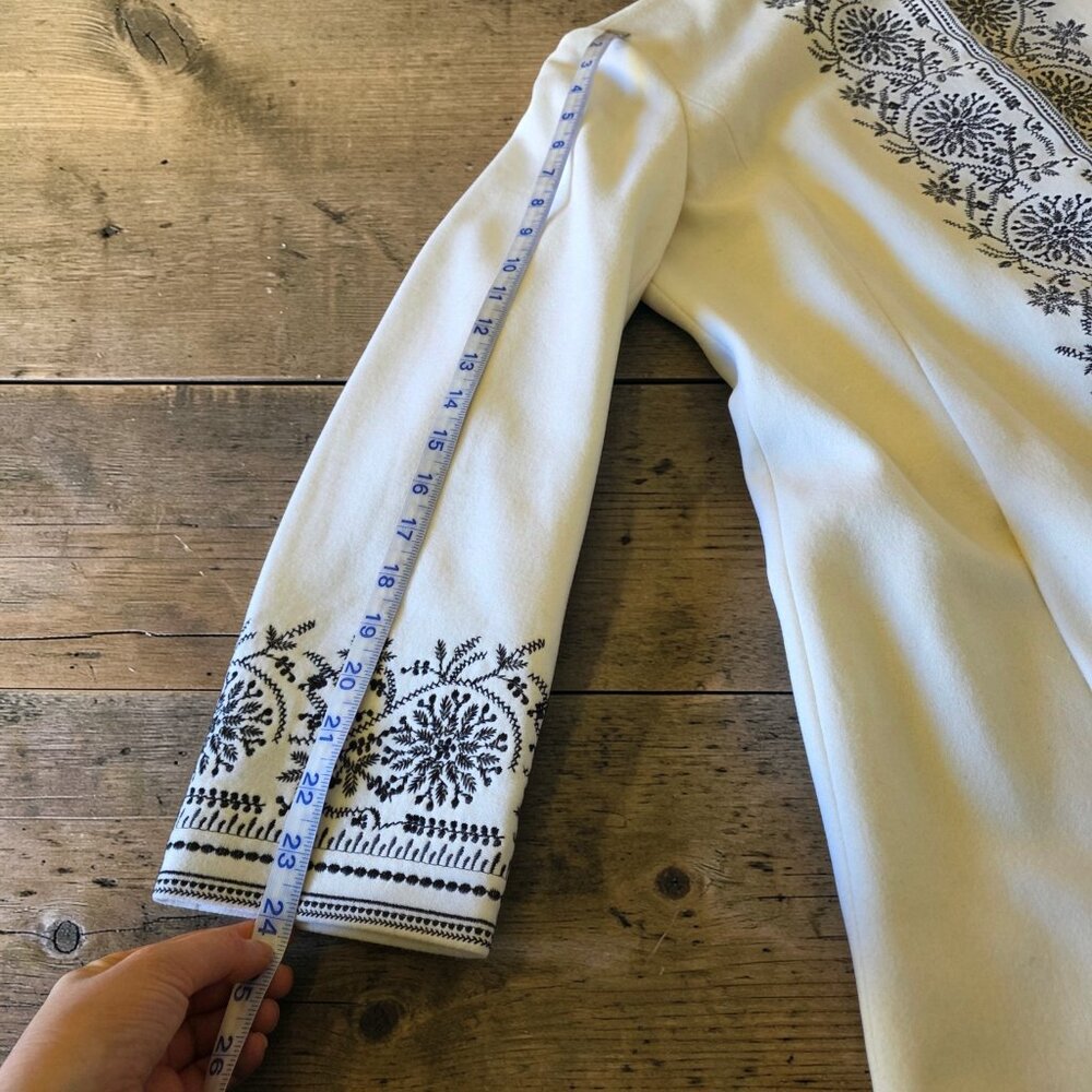 Peter Nygard Ivory Wool Embroidered Coat 14 Boho Folk Jacket Longline Tunic L - Picture 14 of 16